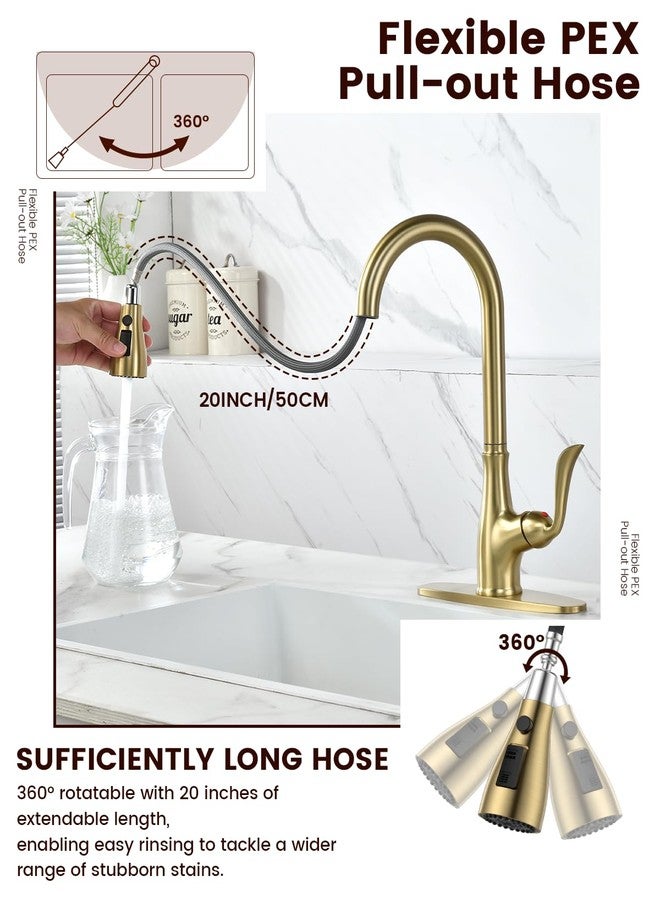 APPASO Brushed Gold Kitchen Faucet, 4 Hole Kitchen Faucet with Soap Dispenser, 3 Modes Single-Handle Kitchen Sink Faucets, Faucet for Kitchen Sink with CUPC-Certified Pull-Out Hose - Image 5