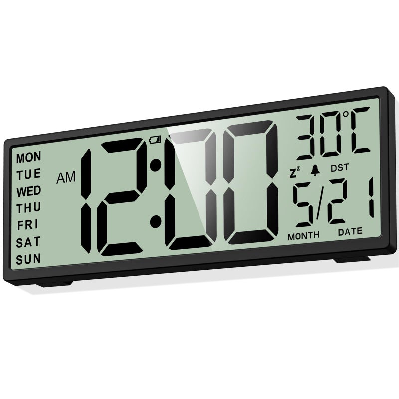XREXS 14.5" Digital Wall Clock Battery Operated with Big Digits LCD Screen Display, Large Display Timer with Temperature Date Week Auto DST, Alarm Clock for Classroom, Livingroom, Office - Image 1