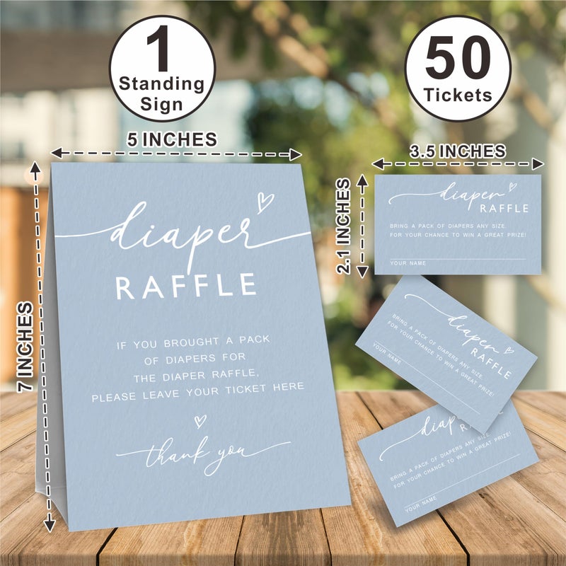Tabyon A07 Diaper Raffle Game Kit - 50 Sky Blue Tickets & Standing Sign, Decoration For Baby Shower, Gender Reveal, Party Favor - Image 2