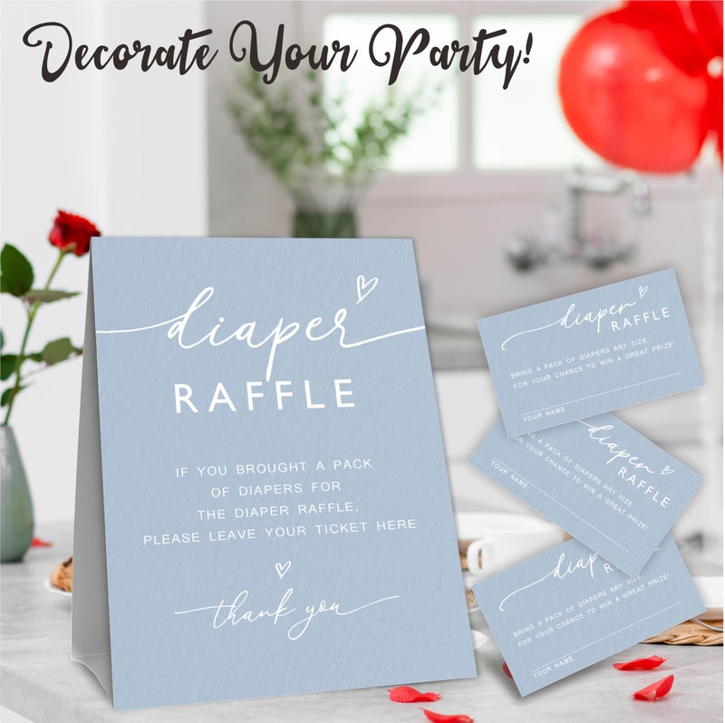 Tabyon A07 Diaper Raffle Game Kit - 50 Sky Blue Tickets & Standing Sign, Decoration For Baby Shower, Gender Reveal, Party Favor - Image 3