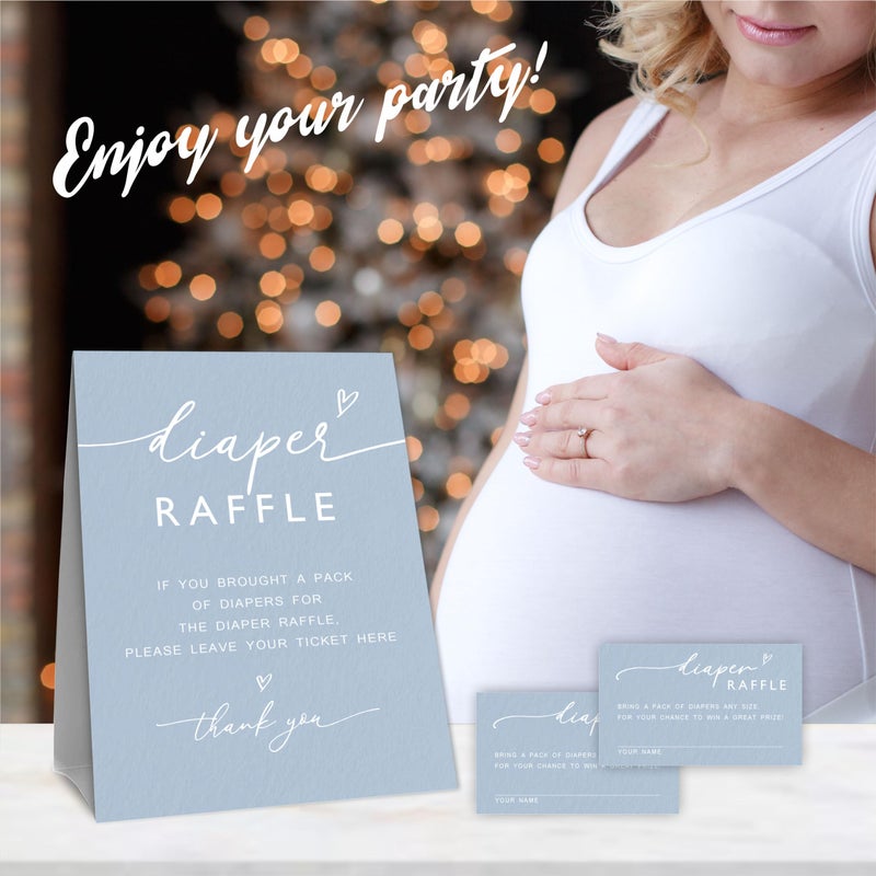 Tabyon A07 Diaper Raffle Game Kit - 50 Sky Blue Tickets & Standing Sign, Decoration For Baby Shower, Gender Reveal, Party Favor - Image 4