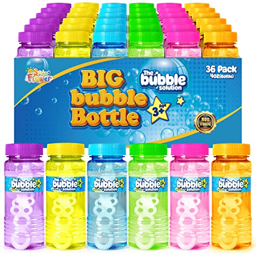 spring flower 36 Pcs Bubble Bottles with WandBubbles Party Favors for KidsSummer Toys Blow Bubbles Solution Novelty Toy Party Favors Birthday Party Supplies Outdoor Indoor Activity4oz6 Colors - Image 1