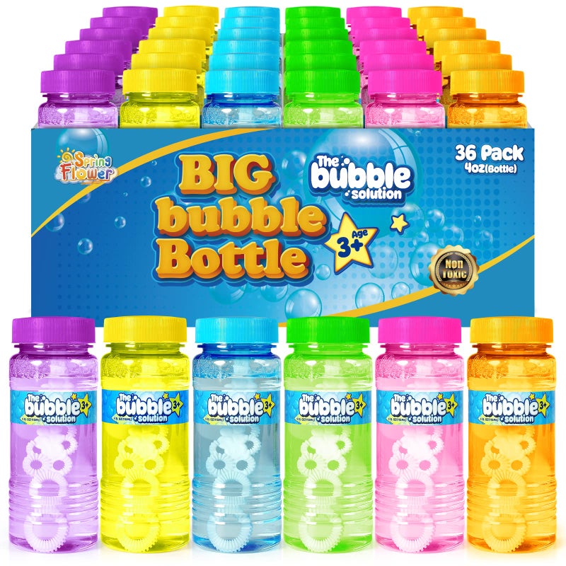 spring flower 36 Pcs Bubble Bottles with WandBubbles Party Favors for KidsSummer Toys Blow Bubbles Solution Novelty Toy Party Favors Birthday Party Supplies Outdoor Indoor Activity4oz6 Colors - Image 2