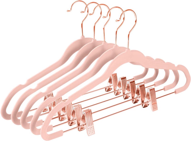 MIZGI Premium Velvet Pants Hangers with Clips (Pack of 20) Slim Skirt Hangers- Non Slip Felt Outfit Dress Hangers Blush Pink - Copper/Rose Gold Hooks,Space Saving Shirt Clothes Hangers, one size - Image 1