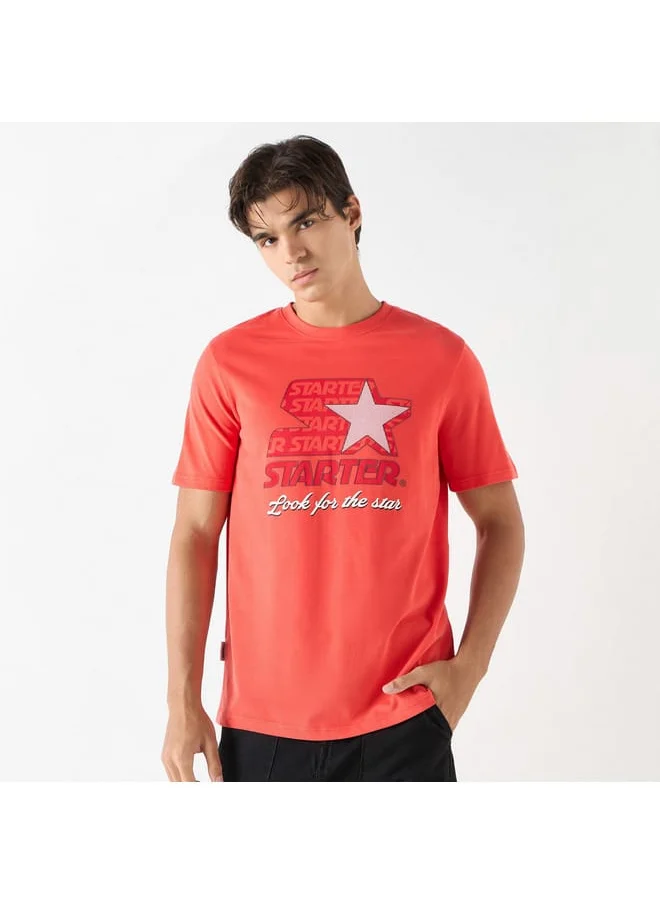 STARTER Starter Typographic Print Crew Neck T-Shirt with Short Sleeves