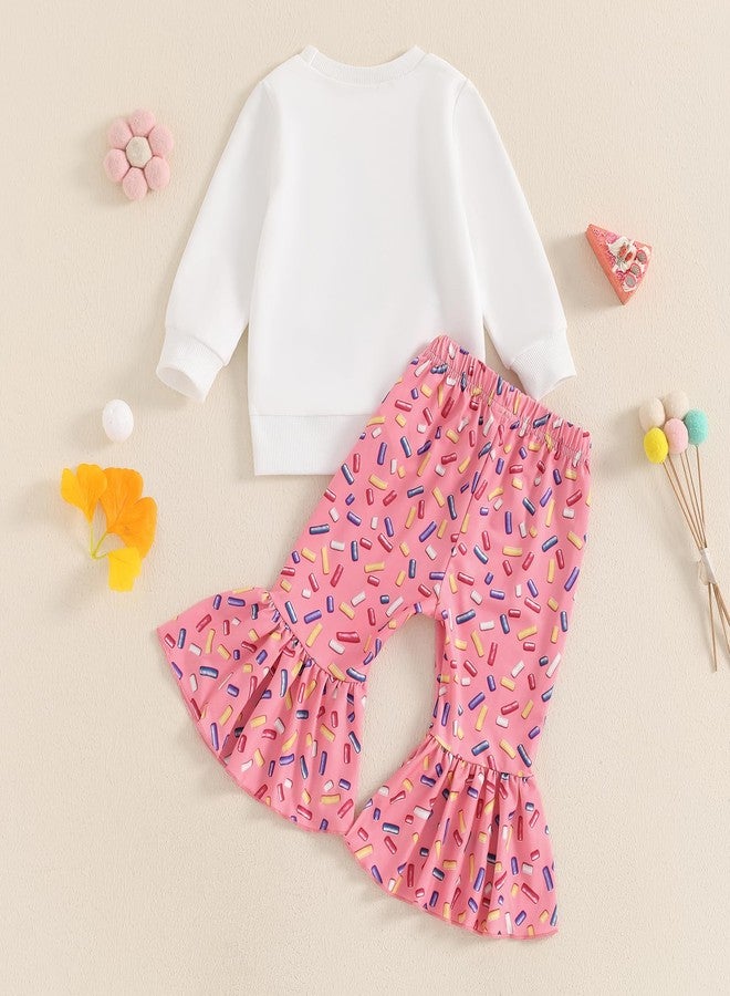SAYOO Baby Birthday Girl Outfit Birthday Girl Embroidery Print Sweatshirt Top+Sweet Donut Flared Pant Fall Princess Clothes (A Pink, 18-24 Months) - Image 3