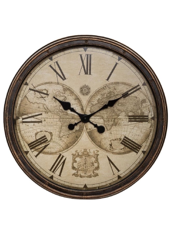 atmosphera Tomy Antique World Map Printed Round Analog Wall Clock Bronze 51 cm 179402 - Image 1