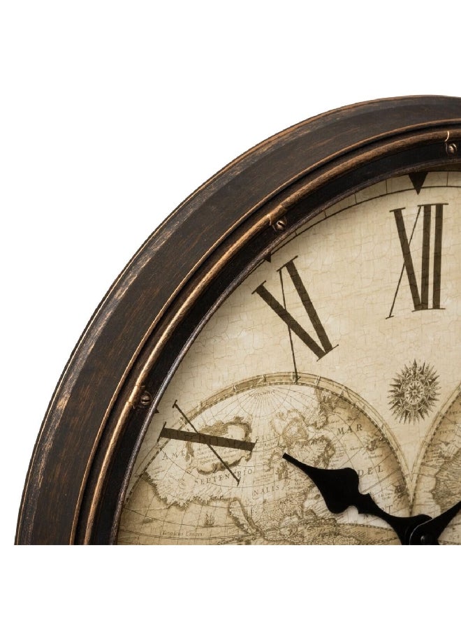 atmosphera Tomy Antique World Map Printed Round Analog Wall Clock Bronze 51 cm 179402 - Image 2