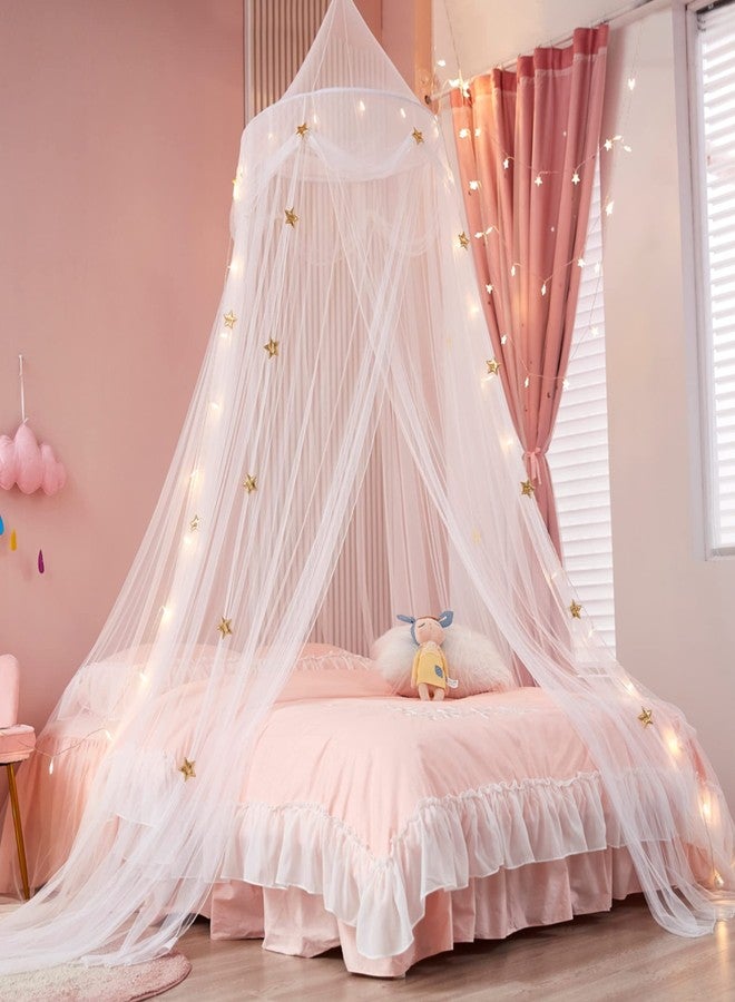 ناتي مظلة سرير ناتي بإضاءة للبنات، ستائر مظلة سرير أميرة بنجمة ذهبية، مظلة ناموسية كبيرة جدًا على شكل قبة لركن القراءة للأطفال الأولاد، سرير بحجم توأم أو كامل أو كوين، قماش مقاوم للحريق - Image 1
