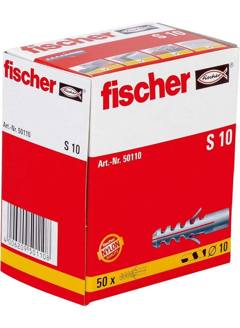 Fischer fischer S12 1/2" 25pcs Expansion Plug Rimless Nylon Expands in Two Directions Wood or Chipboard Screws Can Be Used, Ideal for Concrete and Solid Masonry - Image 1