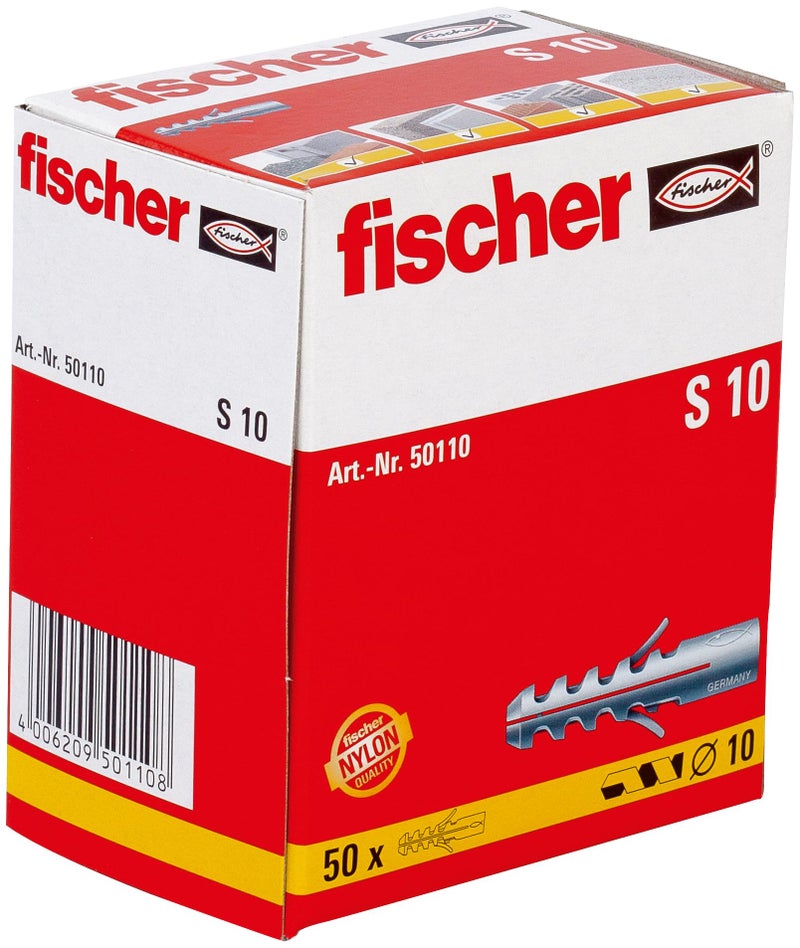fischer S12 1/2" 25pcs Expansion Plug Rimless Nylon Expands in Two Directions Wood or Chipboard Screws Can Be Used, Ideal for Concrete and Solid Masonry - Image 1