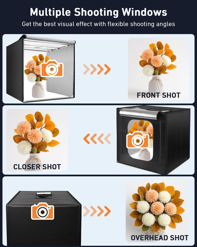 DUCLUS Photo Light Box 24x24 inch, Portable Shooting Tent Kit, Professional Dimmable Photo Studio Light Box with 100 LED Beads & 6 Color Backdrops for Jewelry and Food Items Product Photography - Image 5