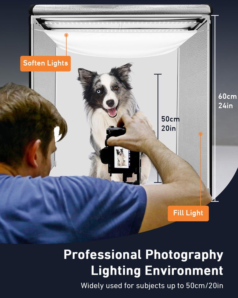 DUCLUS Photo Light Box 24x24 inch, Portable Shooting Tent Kit, Professional Dimmable Photo Studio Light Box with 100 LED Beads & 6 Color Backdrops for Jewelry and Food Items Product Photography - Image 2