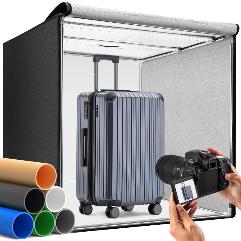 DUCLUS Photo Light Box 24x24 inch, Portable Shooting Tent Kit, Professional Dimmable Photo Studio Light Box with 100 LED Beads & 6 Color Backdrops for Jewelry and Food Items Product Photography - Image 1