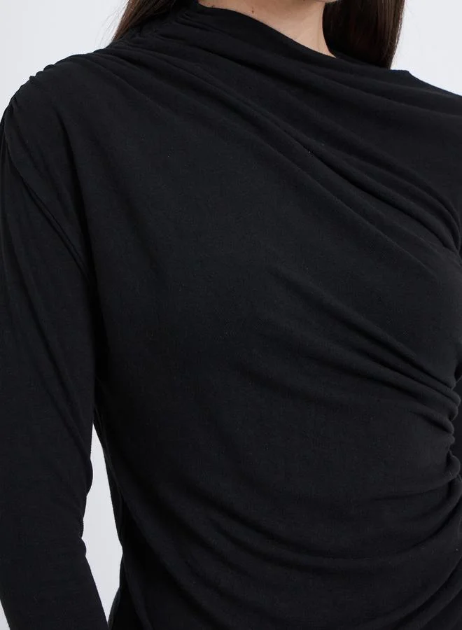تايك تو Take Two Women Solid Ruched Detail Asymmetric Neck Top