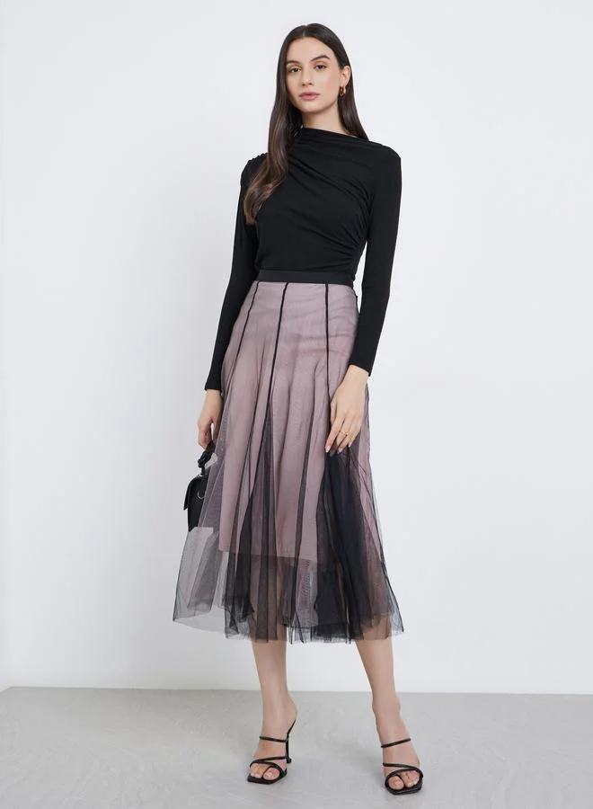 تايك تو Take Two Women Solid Ruched Detail Asymmetric Neck Top