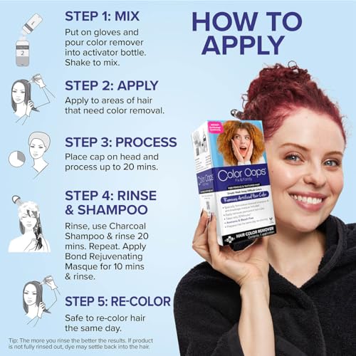 Color Oops Fix & Fortify Bond Rejuvenating Color Remover, Includes Color Remover, Activator Mixing Bottle, Charcoal Shampoo, Bond Rejuvenating Masque, Gloves, Cap, & Instructions, Cruelty Free - Image 5