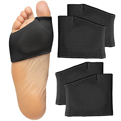 ZenToes Metatarsal Pads for Men and Women Ball of Foot Support Cushions for Sesamoiditis Metatarsalgia Mortons Neuroma 2 Pairs Fabric Sleeves with Gel Inserts Large Black