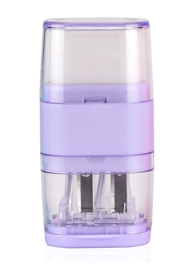 Waremew 1PCS Manual Pencil Sharpener with Eraser, 2 Sharpening Holes Sharpener with Eraser for School, Office and Home Supplies (Purple) - Image 1