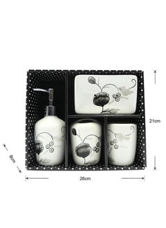 BABAZAM 4 Pieces Bathroom Accessories Set Toothbrush Cup & Holder, Lotion Liquid Soap Dispenser & Tray Black 25.5x21x8cm  - Image 1