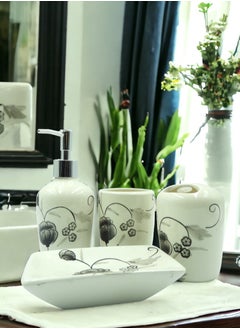 BABAZAM 4 Pieces Bathroom Accessories Set Toothbrush Cup & Holder, Lotion Liquid Soap Dispenser & Tray Black 25.5x21x8cm  - Image 5