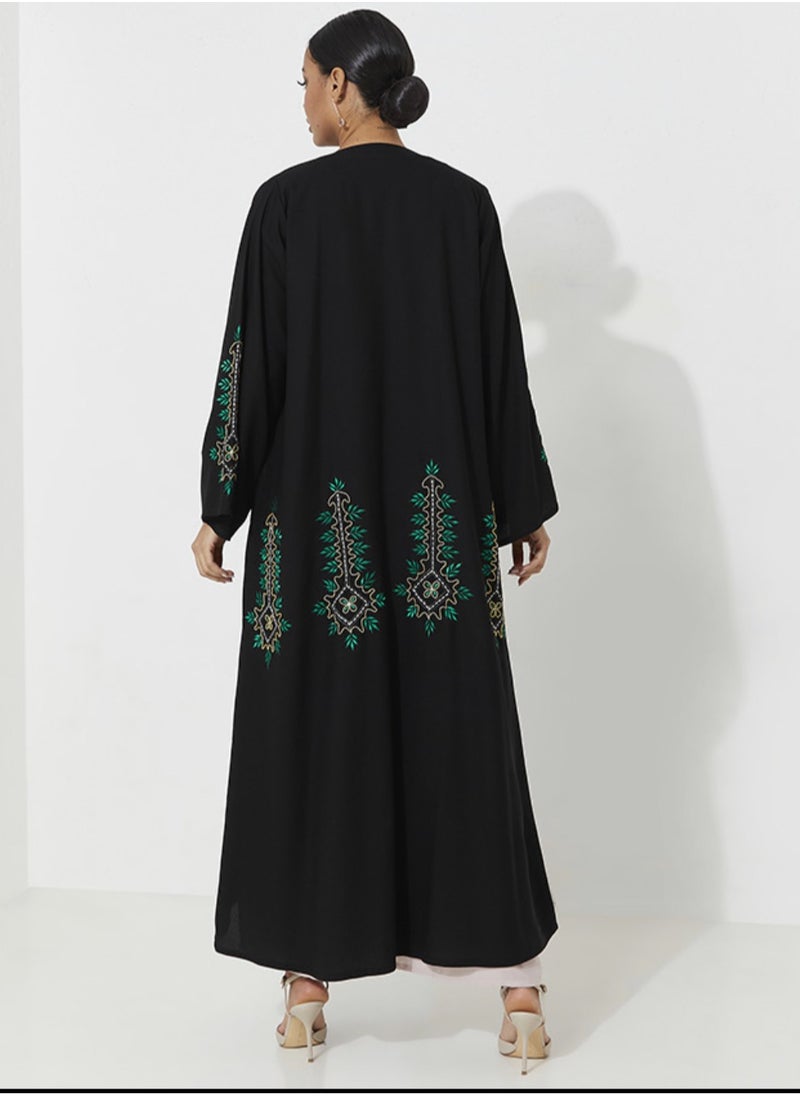 Rosette Abaya Abaya with Embroidery Green Design Wide Sleeve  - Image 2