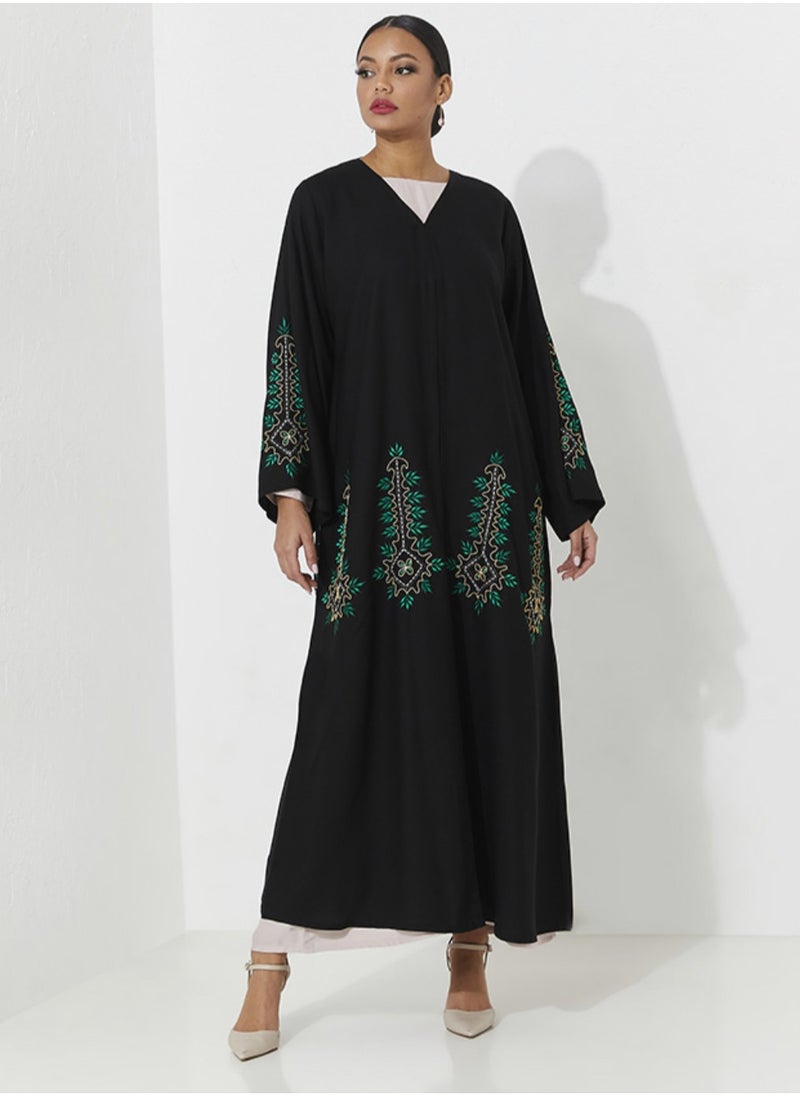 Rosette Abaya Abaya with Embroidery Green Design Wide Sleeve  - Image 1