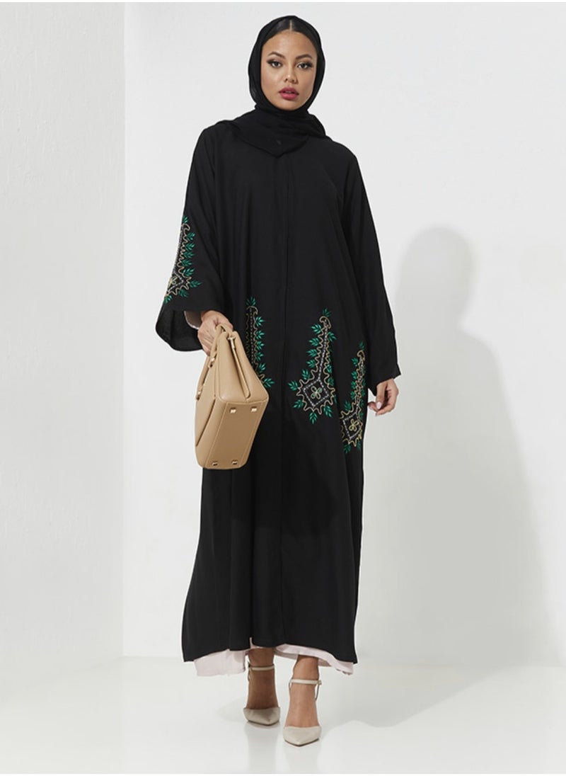 Rosette Abaya Abaya with Embroidery Green Design Wide Sleeve  - Image 3