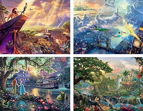 Ceaco - 4 in 1 Multipack - Thomas Kinkade - Disney Dreams Collection - Lion King, Peter Pan, Princess & the Frog, & Jungle Book - (4) 500 Piece Jigsaw Puzzles - Image 1