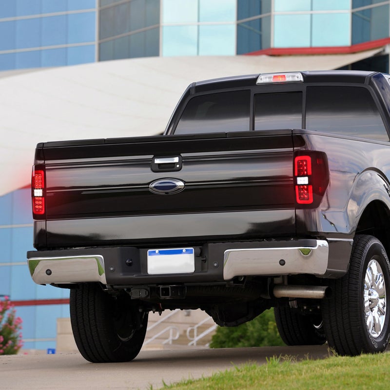 KEWISAUTO مصابيح خلفية LED كاملة من KEWISAUTO لفورد F150 09-14، ترقية جديدة مصابيح فرامل خلفية سوداء مدخنة لمصابيح الإشارة الخلفية لمركبة فورد F-150 2009-2014 (2 قطعة، جانب الراكب والسائق)  - Image 5