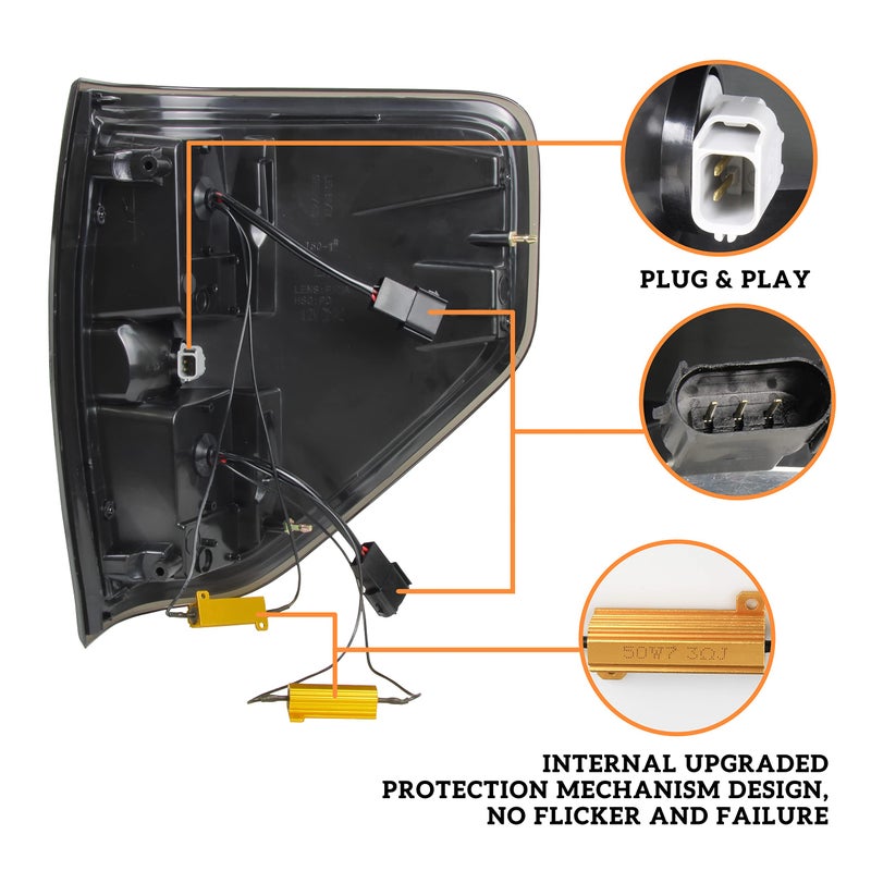 KEWISAUTO مصابيح خلفية LED كاملة من KEWISAUTO لفورد F150 09-14، ترقية جديدة مصابيح فرامل خلفية سوداء مدخنة لمصابيح الإشارة الخلفية لمركبة فورد F-150 2009-2014 (2 قطعة، جانب الراكب والسائق)  - Image 4