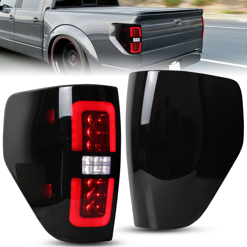 KEWISAUTO مصابيح خلفية LED كاملة من KEWISAUTO لفورد F150 09-14، ترقية جديدة مصابيح فرامل خلفية سوداء مدخنة لمصابيح الإشارة الخلفية لمركبة فورد F-150 2009-2014 (2 قطعة، جانب الراكب والسائق)  - Image 1