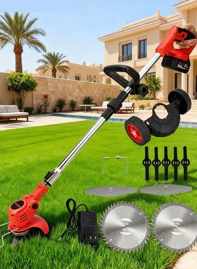 Arabest Grass Cutter lawn mower Weed Eater Battery Powered,21v Trimmer Edger Lawn Tool,3-in-1 Grass Trimmer/Wheel Edger,4.0 Ah Battery,for Garden,Yard Trimming,Lawn Cutting(Red) - Image 1