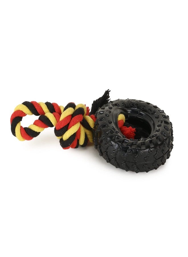 BASIL Rubber Tyre with Rope for Tugging Hollow Centre for Treat Stuffing Toys for Dogs Chewing - Image 2