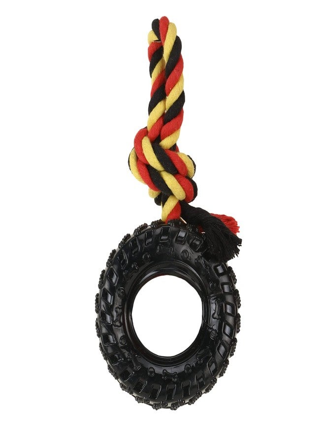 BASIL Rubber Tyre with Rope for Tugging Hollow Centre for Treat Stuffing Toys for Dogs Chewing - Image 3