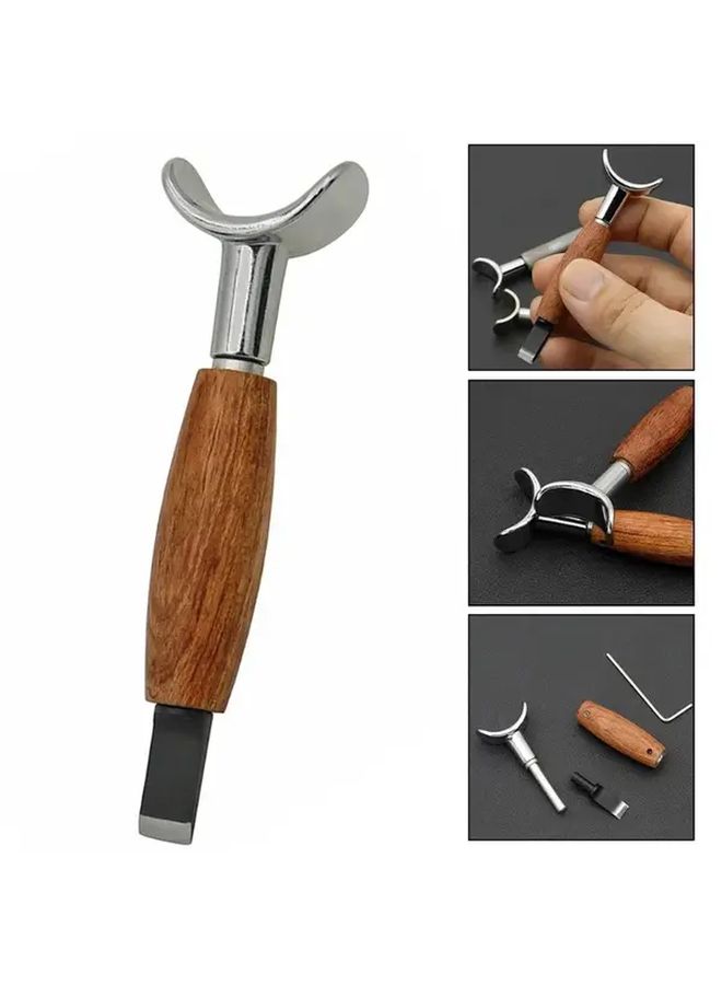 Adjustable Faux Leather Carving Rotary Knife Pear Wood Handle Precision Blade DIY Crafting Tool 1pc - Image 1
