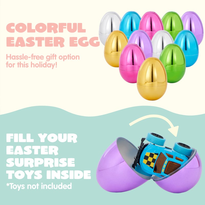 JOYIN 3.15" Metallic Easter Eggs, Shinny Plastic Eggs Colorful Bulks for Easter Hunt, Filling Treats, Easter Basket Stuffers, Classroom Prize Supplies, 12PCS - Image 3