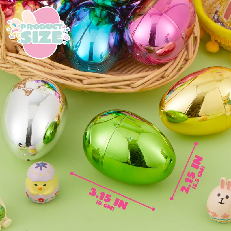 JOYIN 3.15" Metallic Easter Eggs, Shinny Plastic Eggs Colorful Bulks for Easter Hunt, Filling Treats, Easter Basket Stuffers, Classroom Prize Supplies, 12PCS - Image 5