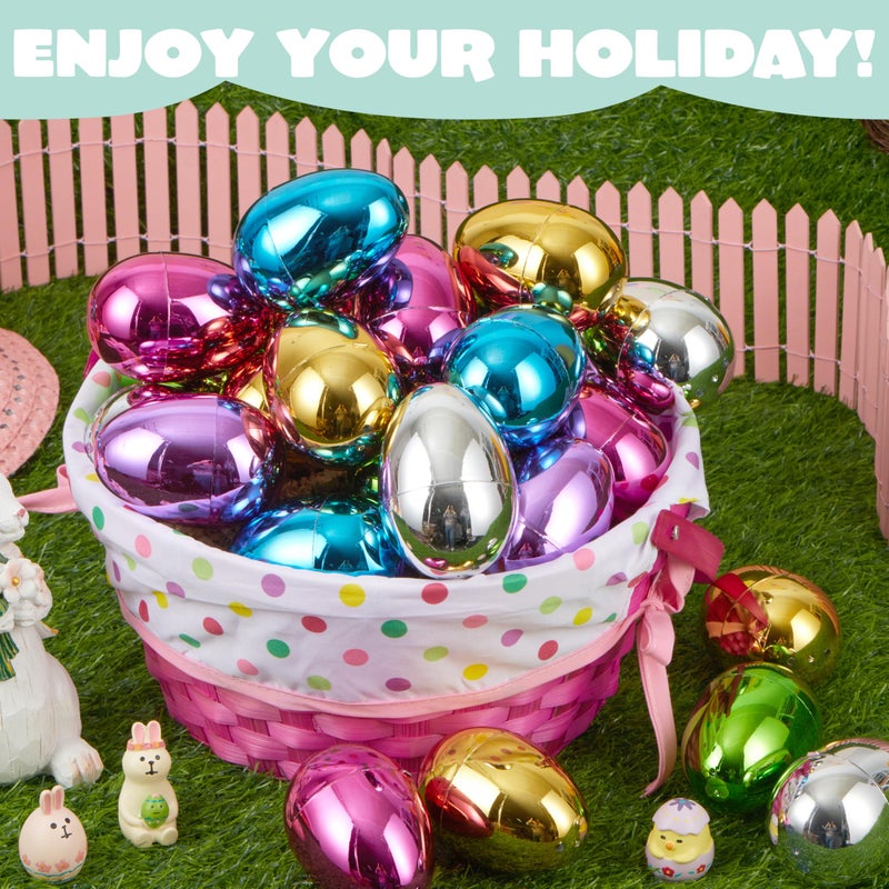 JOYIN 3.15" Metallic Easter Eggs, Shinny Plastic Eggs Colorful Bulks for Easter Hunt, Filling Treats, Easter Basket Stuffers, Classroom Prize Supplies, 12PCS - Image 4