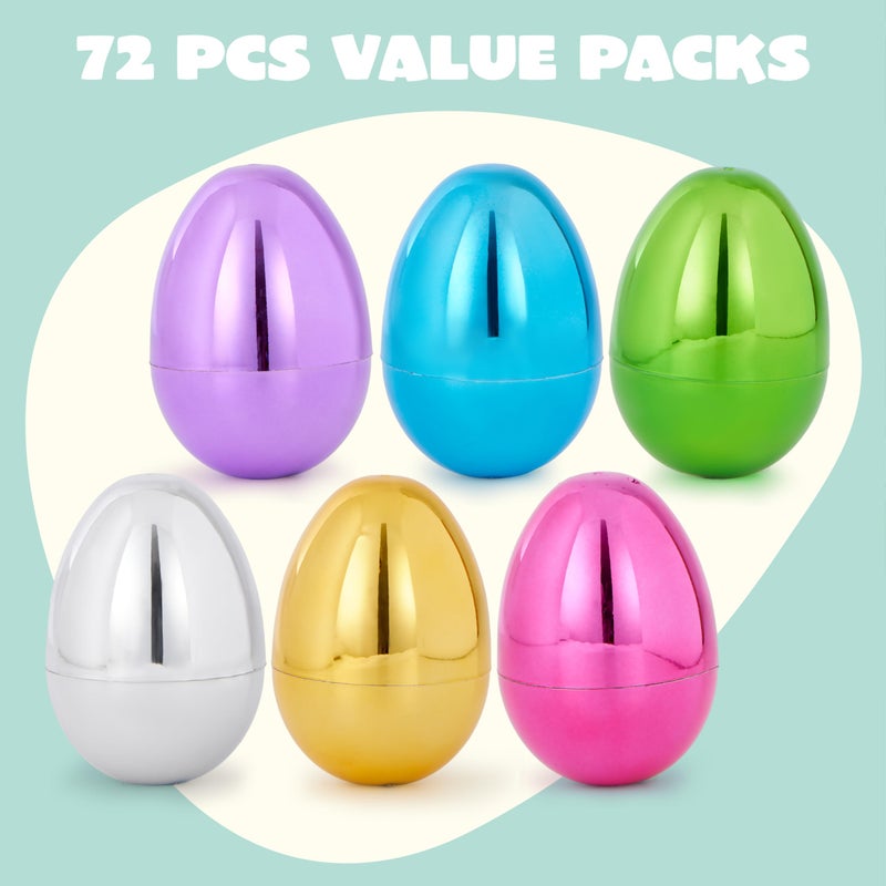 JOYIN 3.15" Metallic Easter Eggs, Shinny Plastic Eggs Colorful Bulks for Easter Hunt, Filling Treats, Easter Basket Stuffers, Classroom Prize Supplies, 12PCS - Image 2