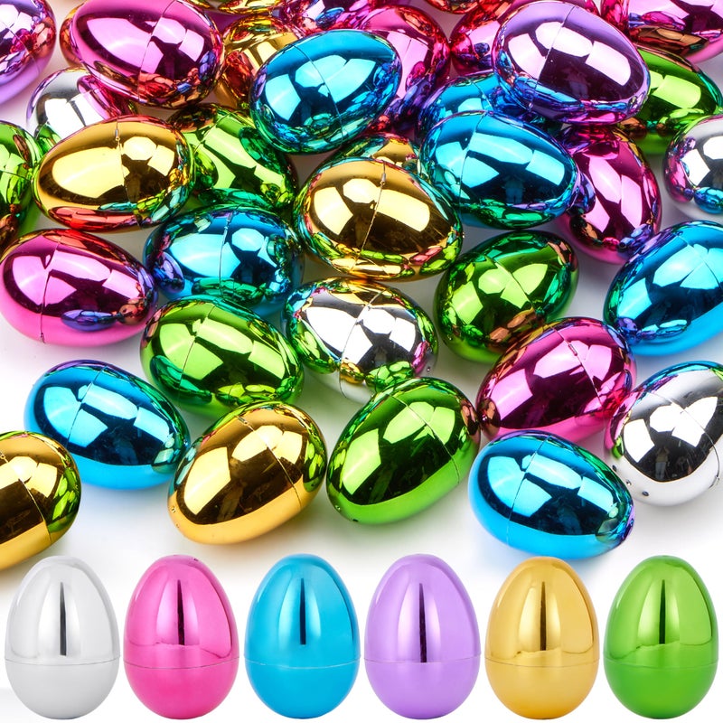 JOYIN 3.15" Metallic Easter Eggs, Shinny Plastic Eggs Colorful Bulks for Easter Hunt, Filling Treats, Easter Basket Stuffers, Classroom Prize Supplies, 12PCS - Image 1