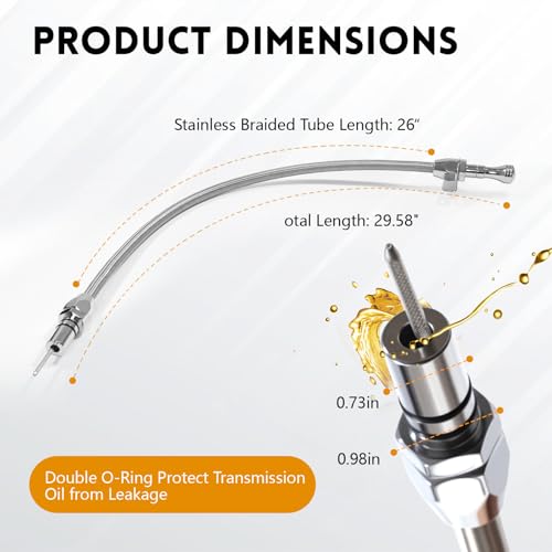 HAHAHA TH350 TH400 Turbo350 Firewall Mounted Flex Transmission Dipstick TH350/TH400 Stainless Braided Hose Compatible with GM/Chevy TH350/TH400 (Silver) - Image 2