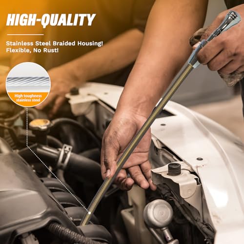 HAHAHA TH350 TH400 Turbo350 Firewall Mounted Flex Transmission Dipstick TH350/TH400 Stainless Braided Hose Compatible with GM/Chevy TH350/TH400 (Silver) - Image 5