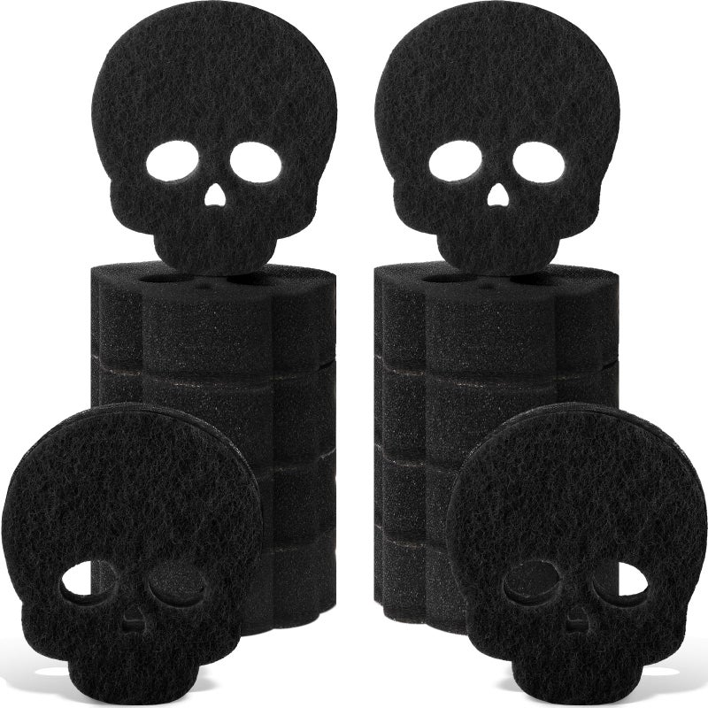 Tioncy 12 Pack Skull Sponges Bulk Gothic Dual Sided Scrubber Black Skull Sponges Reuseble Non Scratch Dishwashing Kitchen Cleaning Accessories for Cookware Pot Boiler Pan Household - Image 2