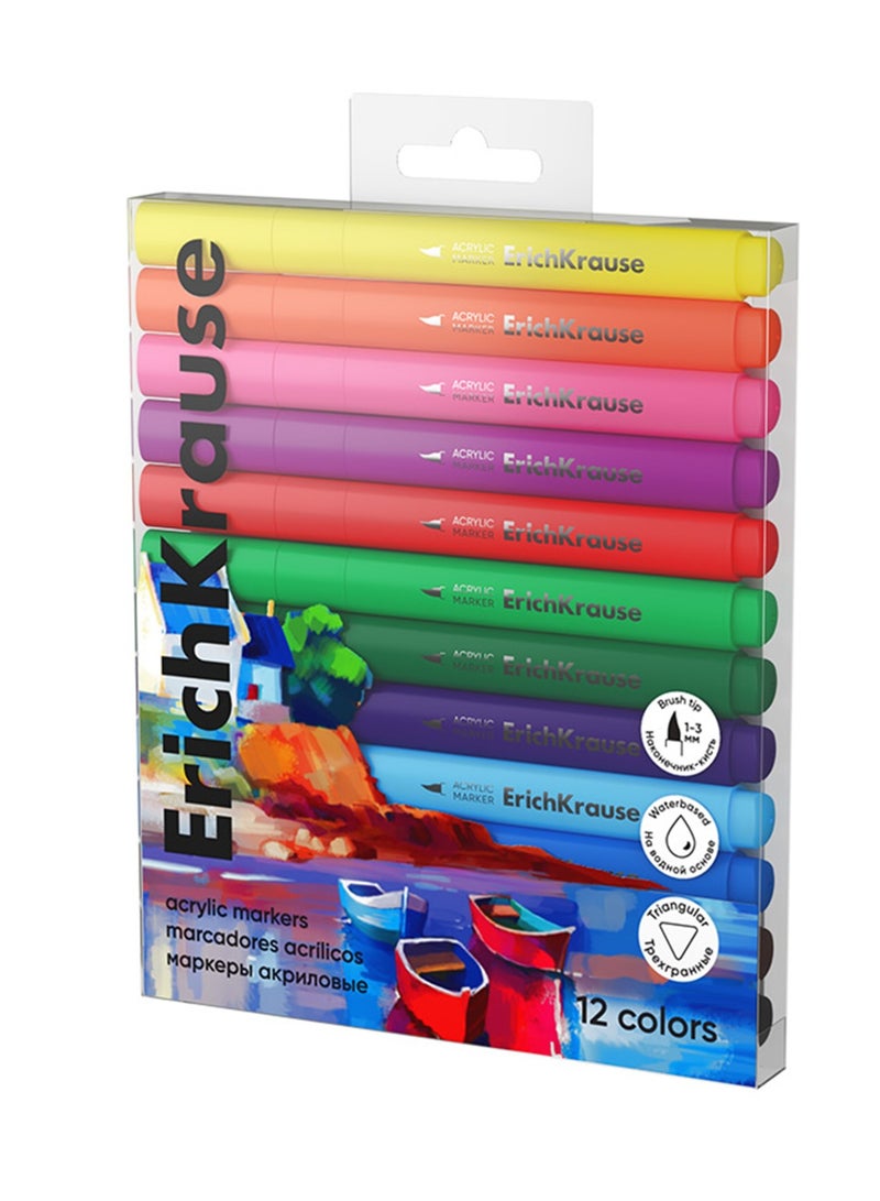 ErichKrause 12-Piece Art Spirit Acrylic Markers With Brush Tip Multicolour - Image 1