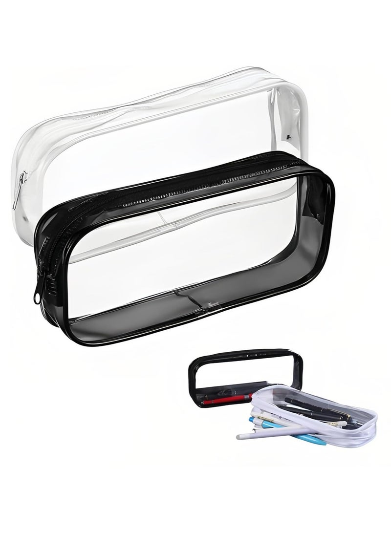 RATSAW 2 Pcs Pencil Case Clear Pencil Bag PVC Pencil Holder Bag with Zipper Transparent Stationery Cases Transparent Stationery Cases  - Image 1