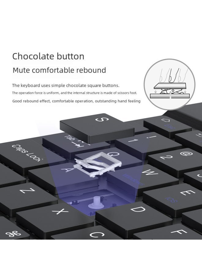 Ten-inch Bluetooth Keyboard IPad For Tablet PC Mobile Phone Touch Charging Personalized Color Printing Keyboard And Mouse Set-Color:K005 10inch Bluetooth Keyboard + Dual-mode Battery Mouse (set)-Product Type:Black - Image 3