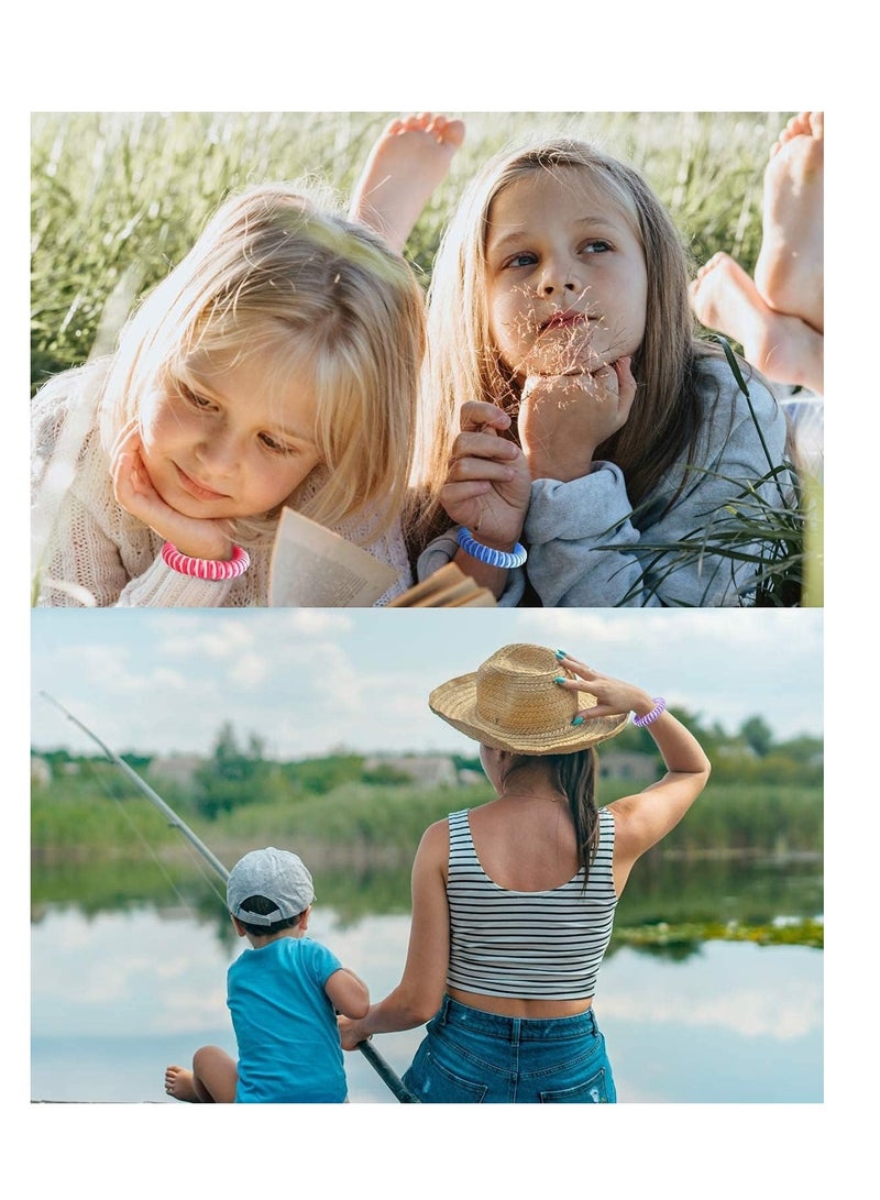 Excefore سوار طارد للناموس، أساور مقاومة للحشرات مضادة للماء للأطفال وللكبار وللرضع، طبيعية بالكامل للاستخدام في الهواء الطلق والداخل لفترة طويلة (12 سوار بألوان عشوائية + 12 لاصقة طاردة للحشرات) - Image 2