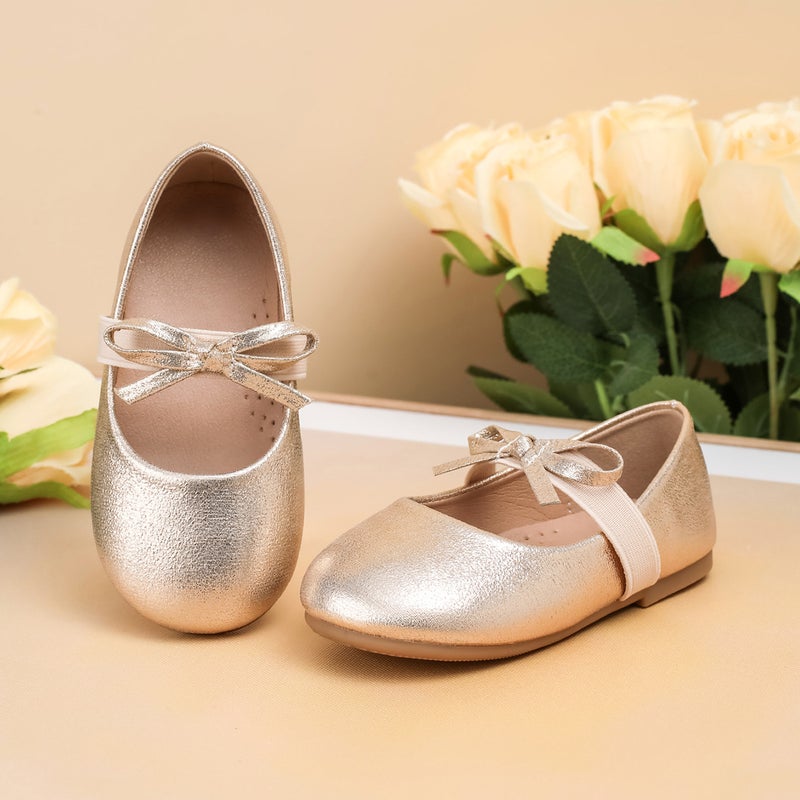 Girls' Golden Princess Shoes With Dress, Sweet Bowknot, Elegant Single Shoes For Baby Girls, Stylish Shoes - Image 2