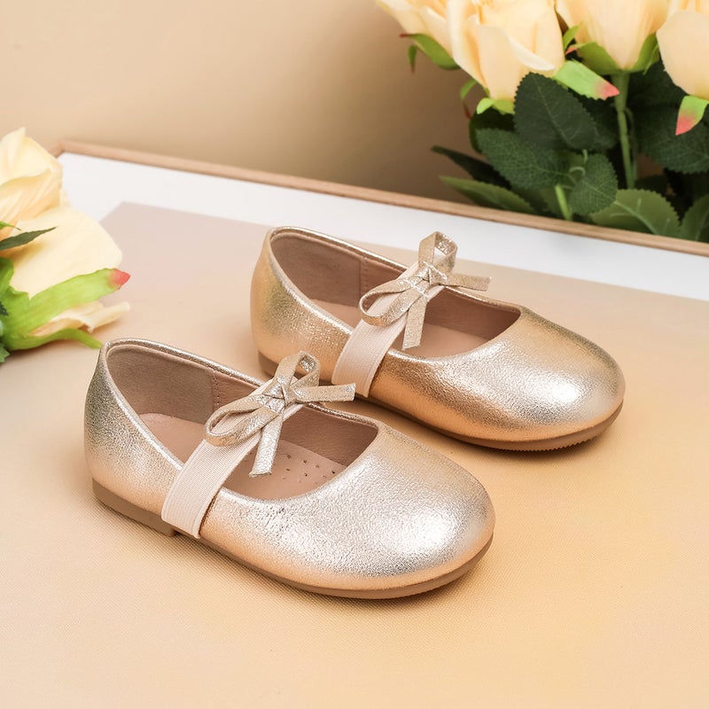 Girls' Golden Princess Shoes With Dress, Sweet Bowknot, Elegant Single Shoes For Baby Girls, Stylish Shoes - Image 3